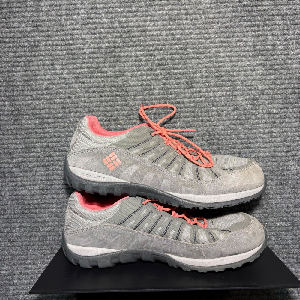 Columbia Techlite Omni-Grip Womens Hiking Shoe Grey Coral Pink BY2059-065 Size 6